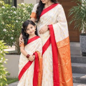 মা–মেয়ের ম্যাচিং কম্বো কাতান শাড়ি (Code-MD-060)