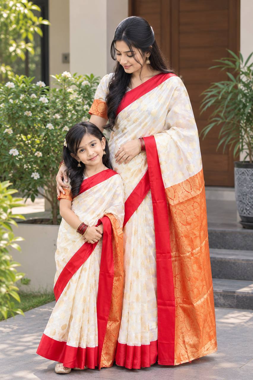 মা–মেয়ের ম্যাচিং কম্বো কাতান শাড়ি (Code-MD-060)