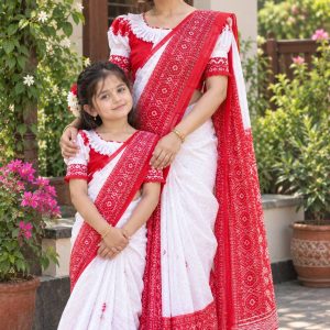 মা–মেয়ের ম্যাচিং কম্বো হাফ সিল্ক শাড়ি (Code-MD-062)